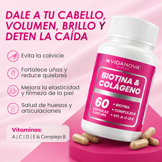 Biotina & Colágeno Complejo B + Vitaminas | Glow Natural Diario | Cabello Más Fuerte, Piel Radiante y Uñas Resistentes
