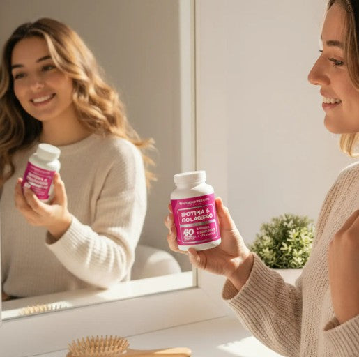 Biotina & Colágeno Complejo B + Vitaminas | Glow Natural Diario | Cabello Más Fuerte, Piel Radiante y Uñas Resistentes